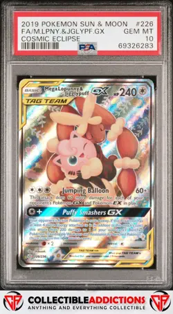 2019 Pokemon Cosmic Eclipse #226 Mega Lopunny & Jigglypuff PSA 10 Gem Mint - Image 1