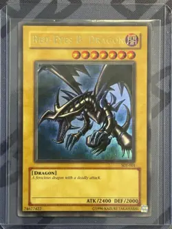 Yugioh TCG - Red-Eyes Black Dragon SDJ-001 Unlimited Holo - Light Play - Joey - Image 1