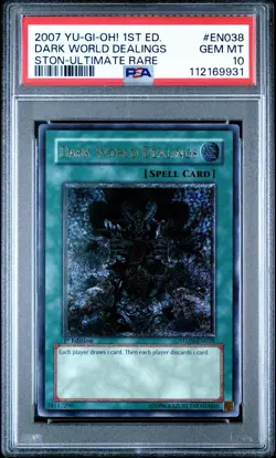 2007 YUGIOH 1ST ED STON-EN038 DARK WORLD DEALINGS ULTIMATE PSA 10 pop 6 wow - Image 1