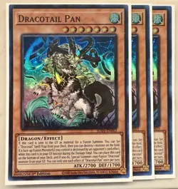 Yugioh! 3x Dracotail Pan JUSH-EN003 Super Rare 1st Ed NM - Image 1