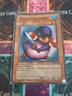 Yugioh Penguin Soldier SDJ-022 Super Rare Unlimited Moderately Played - Image 1