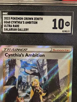 2023 Pokemon Crown Zenith #GG60 Cynthia's Ambition UR SGC 10 GEM MINT - Image 3