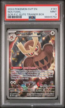 2024 POKEMON STELLAR CROWN POKEMON CENTER ETB PROMO #141 NOCTOWL PSA 9 - Image 1